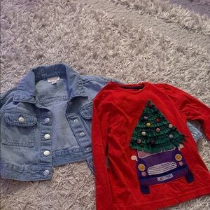 Mini Boden Blue Denim Jacket and Festive Red Shirt